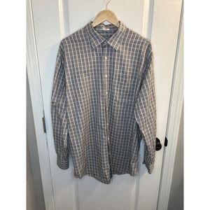 Peter Millar Mens XL Blue Tan Plaid Cotton Button Down Shirt MF13W209CHL